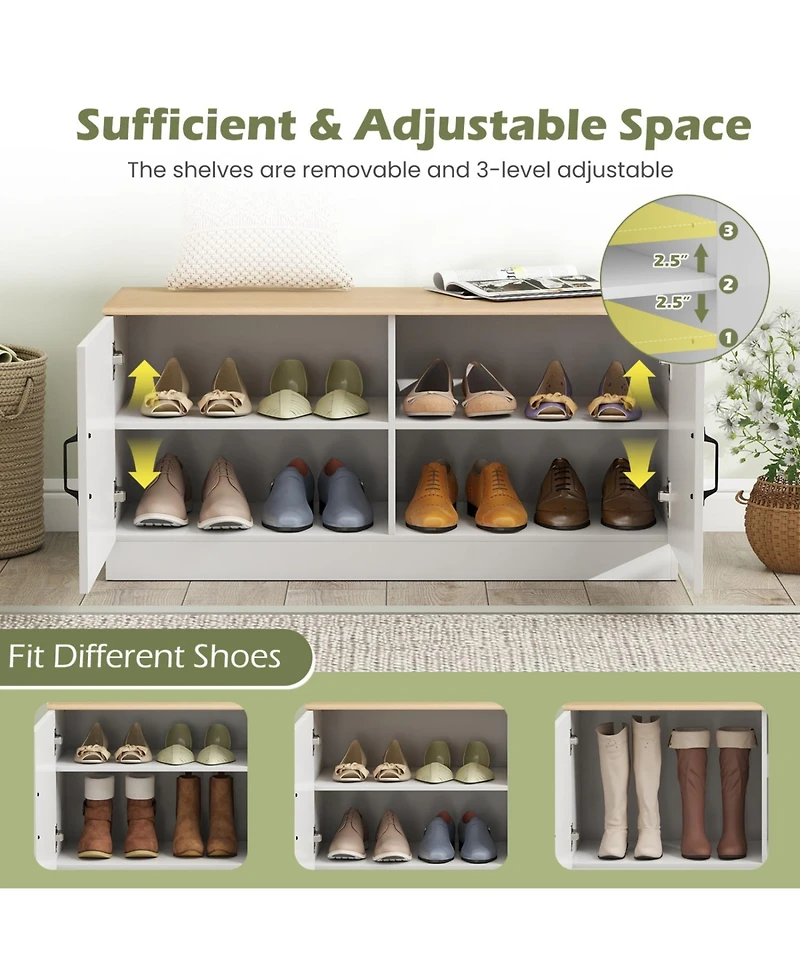 Slickblue Shoe Storage Bench with 2 Doors and Adjustable Shelves for Entryway