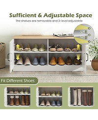 Slickblue Shoe Storage Bench with 2 Doors and Adjustable Shelves for Entryway