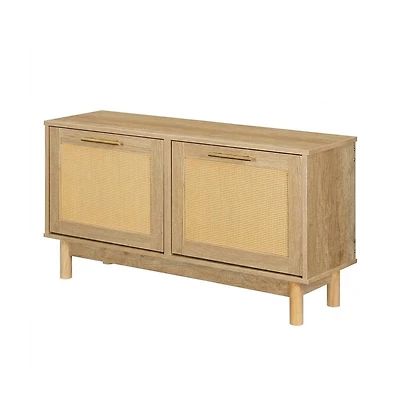 Slickblue Shoe Storage Bench Rattan Design with Flip-Top Drawers