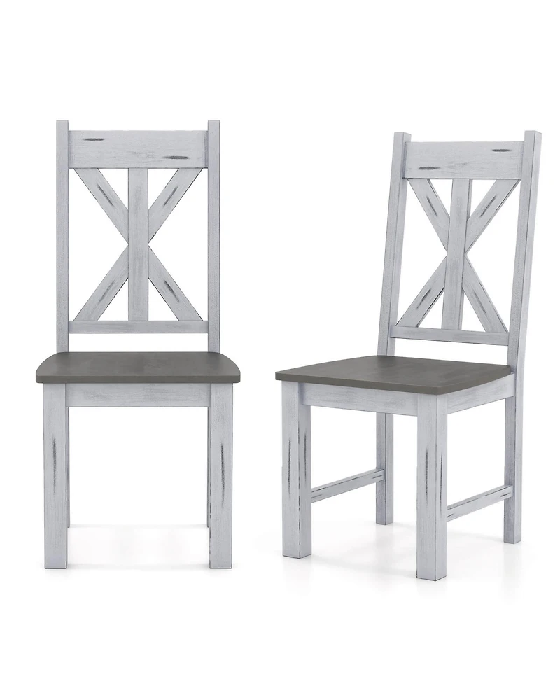 Costway Wooden Dining Chair Set of 2 with Rubber Wood Frame Elegant Hollowed Backrest