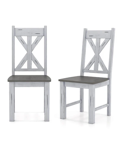 Costway Wooden Dining Chair Set of 2 with Rubber Wood Frame Elegant Hollowed Backrest