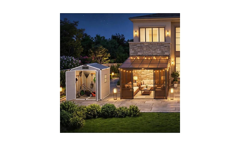 Erommy 6X4 Feet Outdoor Storage Shed, Weather-Resistant Shed With Double Doors and Built-In Floor, Sloped Roof