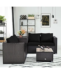 Costway 4 Piece Outdoor Patio Rattan Furniture Set Cushioned Loveseat Storage Table