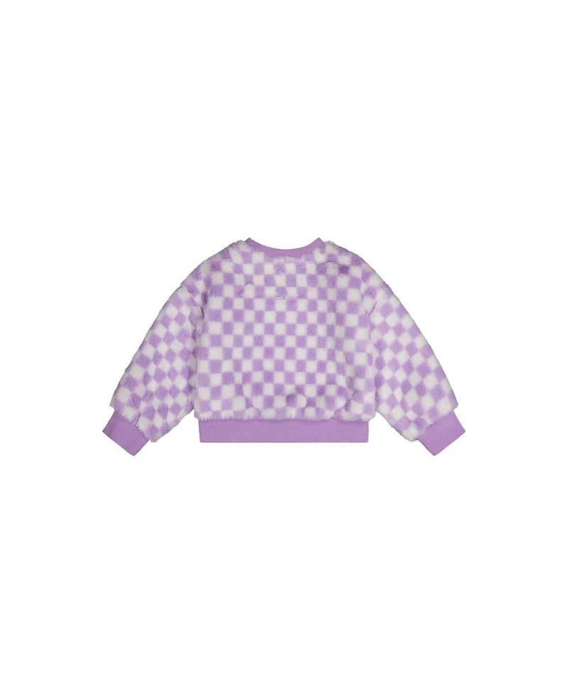 Deux par Deux Little and Big Girl 6-12 Faux Fur Top Lilac and Tiles