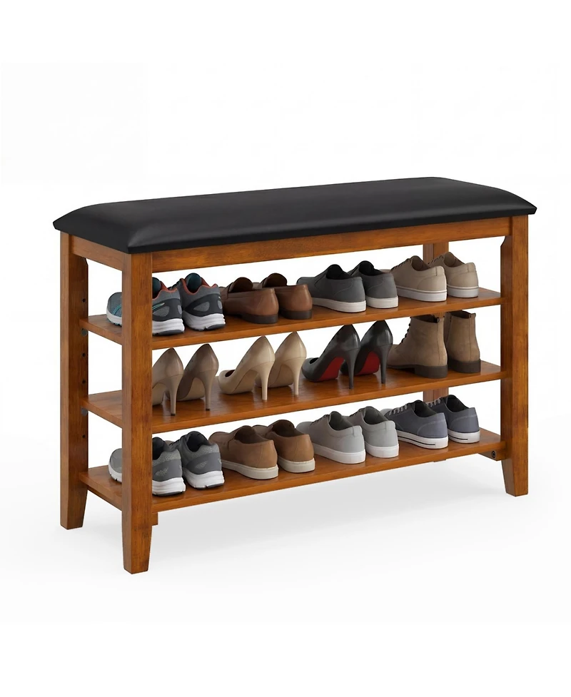 Slickblue Entryway Shoe Bench 3-Tier with Soft Cushion and Storage