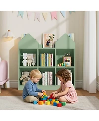 gaomon Set of 2 Kids Castle Cube Toy Storage Organizer, Wooden 6 Cubby Bookshelf with Anti Tip Device for Playroom or Bedroom