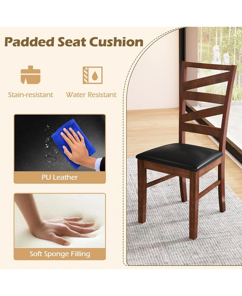 Gymax Dining Chairs Set of 2 Rubber Wood Legs Faux Leather Upholstered Seat Armless