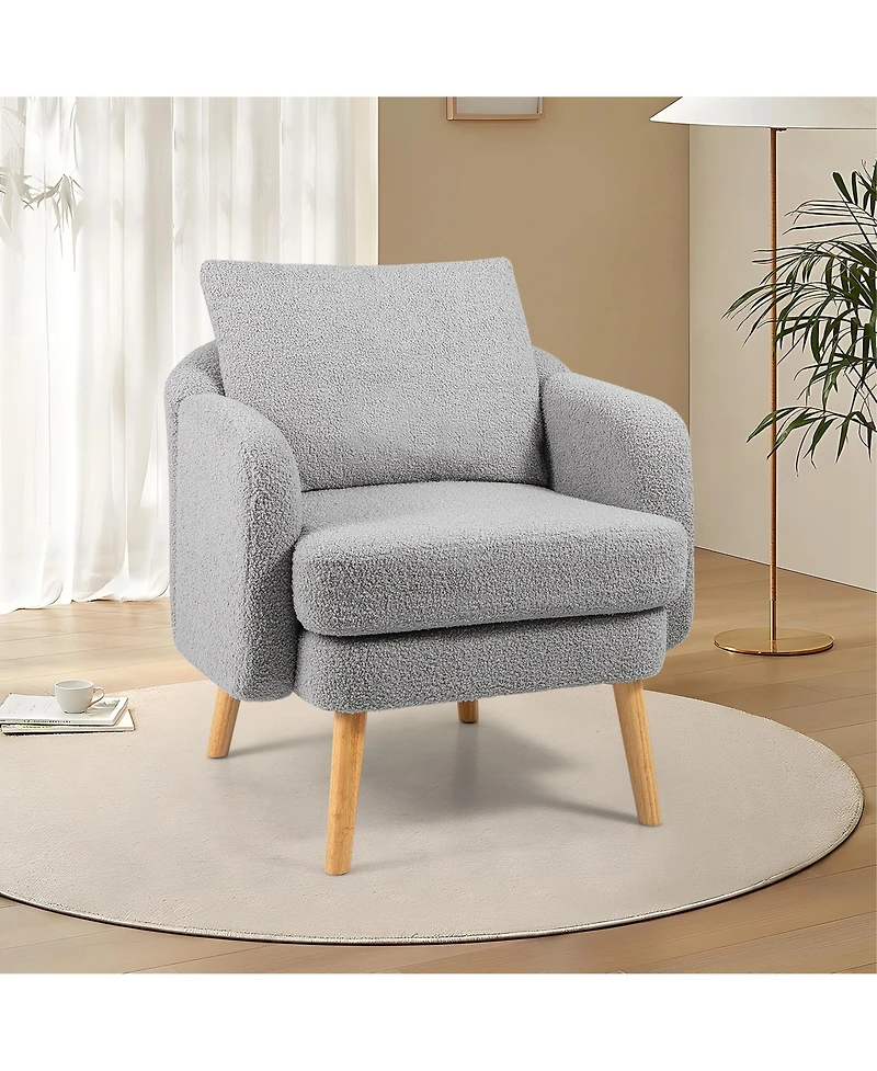 Gymax Sherpa Accent Chair Set of 2 with Seat Cushion and Pillow Rubber Wood Legs for Bedroom