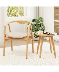 Gymax Set of 2 Leisure Bamboo Armchair Accent Chair With Curved Back and Bamboo Structure