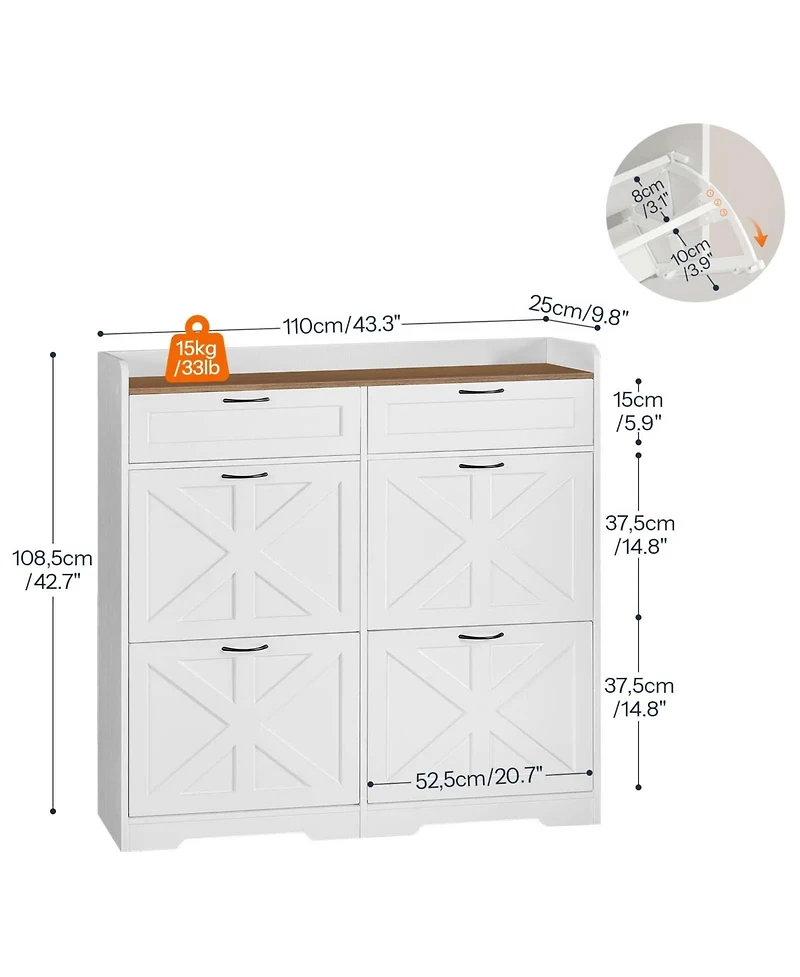 Slickblue Shoe Storage Cabinet Farmhouse Design with Flip-Down Drawers