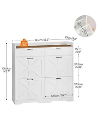 Slickblue Shoe Storage Cabinet Farmhouse Design with Flip-Down Drawers