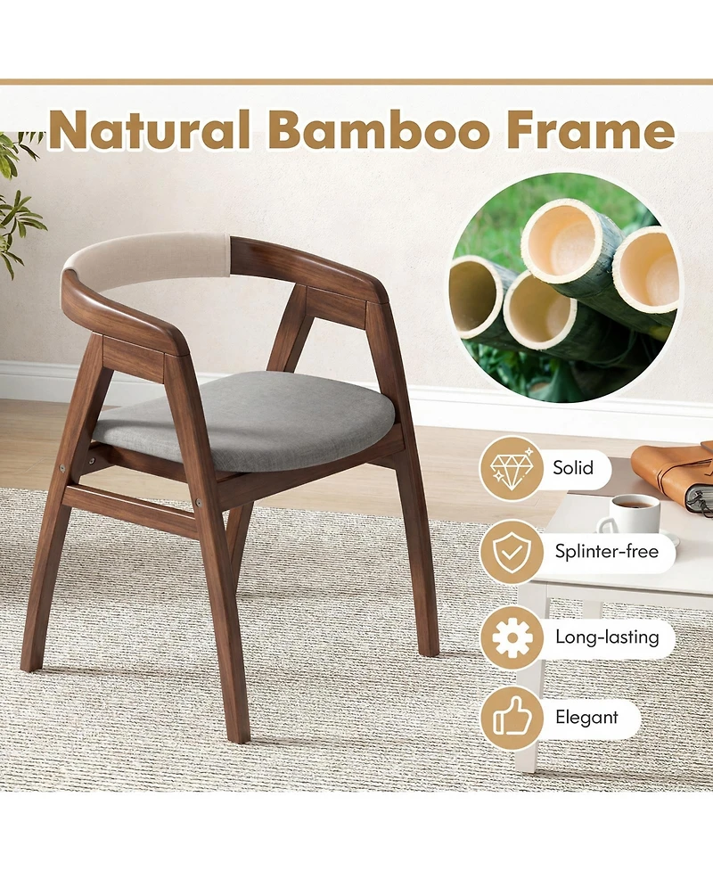 Gymax Set of 2 Leisure Bamboo Chairs Dining Chairs with Curved Back and Foot Pads