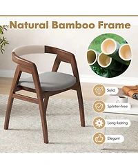 Gymax Set of 2 Leisure Bamboo Chairs Dining Chairs with Curved Back and Foot Pads