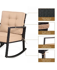 Gymax Patio Rattan Rocker Chair Glider Rocking Chair Cushion Lawn Outdoor