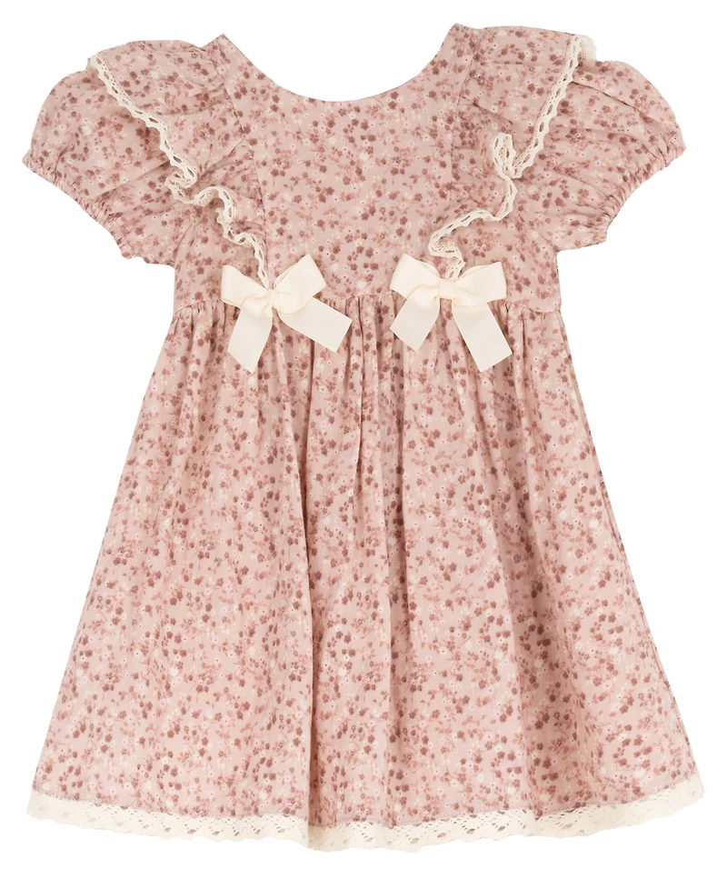 Rare Editions Toddler Girls' 2T-4T Print Double Cotton Gauze Puff Sleeve Dress