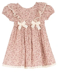 Rare Editions Toddler Girls' 2T-4T Print Double Cotton Gauze Puff Sleeve Dress