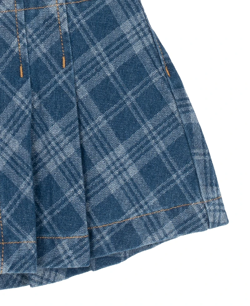 Rare Editions Girls' 2T-6X Raglan T-Shirt and Plaid denim Skirt, 2-Piece Set