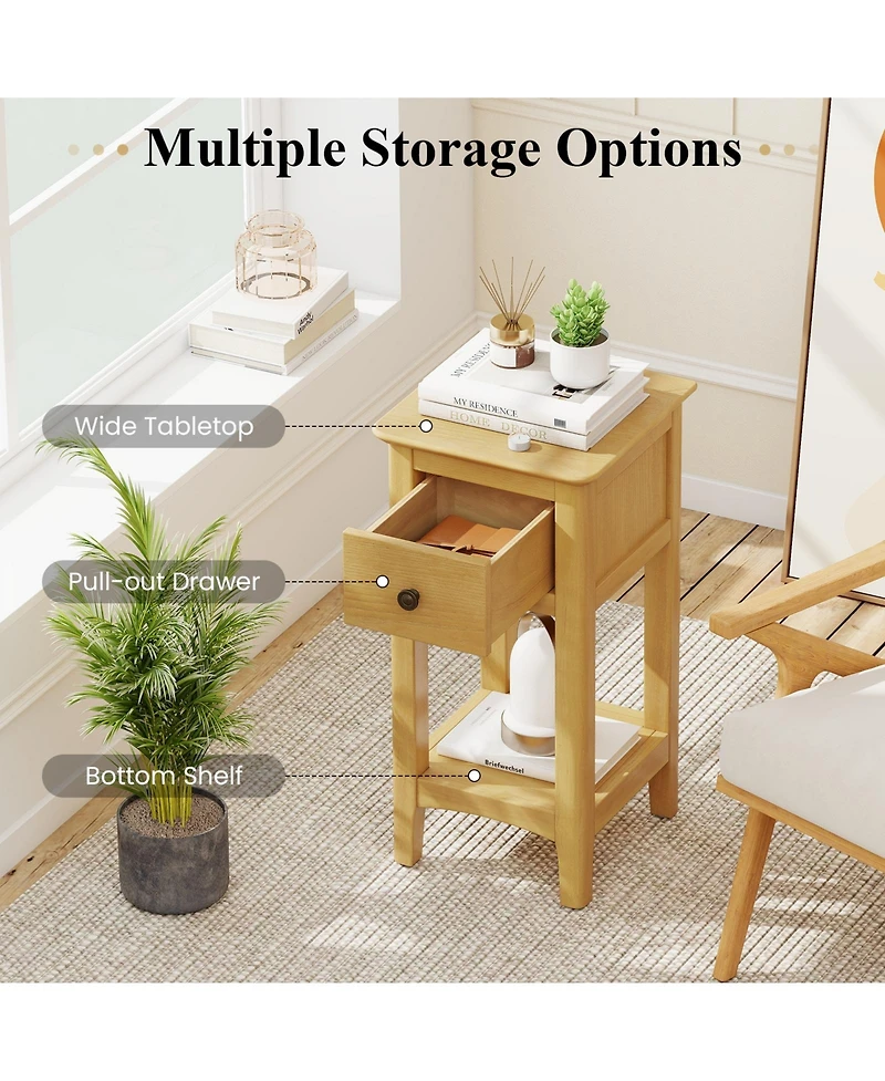 Slickblue 3 Tier Nightstand with Drawer and Open Storage Shelf for Bedroom