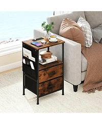 Slickblue Nightstand End Table with Charging Station and Fabric Drawers