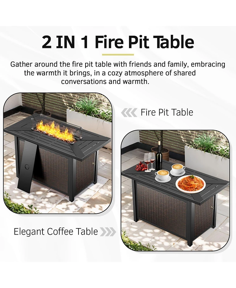 Pocassy Luxury Patio Furniture Set with 6-inch Thick Cushion, Outdoor Fire Pit Table, Swivel Chairs, Side Sofa