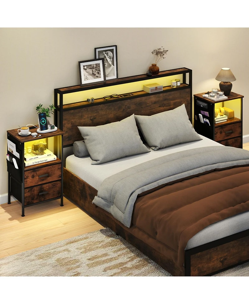 Slickblue Set of 2 Nightstands with Charging Ports and Fabric Drawers
