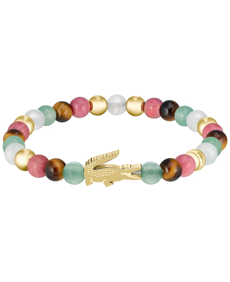 Lacoste Women's Matchpoint Green Adventurine Beads Gold-Plated Crocodile Bracelet