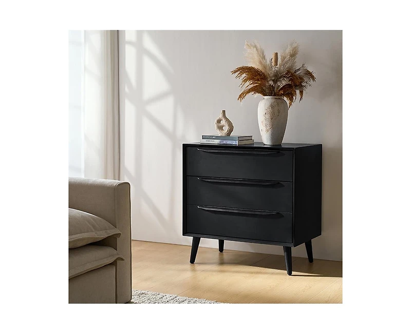 Hulala Home Zahira Mid-Century Modern 3 - Drawer Accent Chest with Solid Wood Handles and Legs