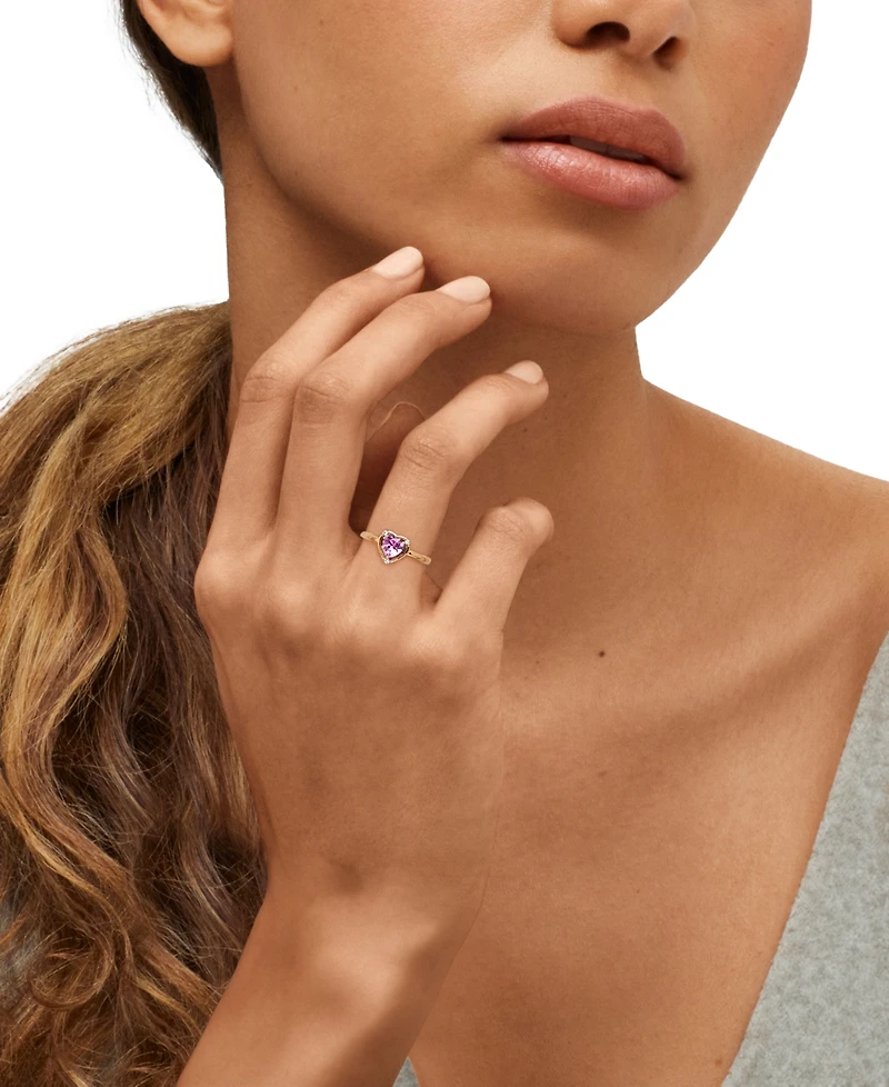 Macy's Lab-Grown Pink Sapphire (1 ct. t.w.) & Lab-Grown White Sapphire (1/20 ct. t.w.) Ring in 14k Yellow Gold-Plated Sterling Silver