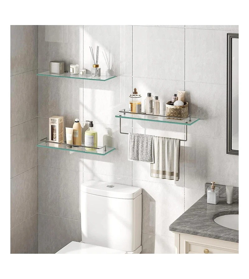 Slickblue Set of 2 15.7" Tempered Glass Floating Wall Shelves