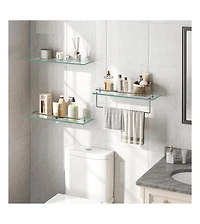 Slickblue Set of 2 15.7" Tempered Glass Floating Wall Shelves