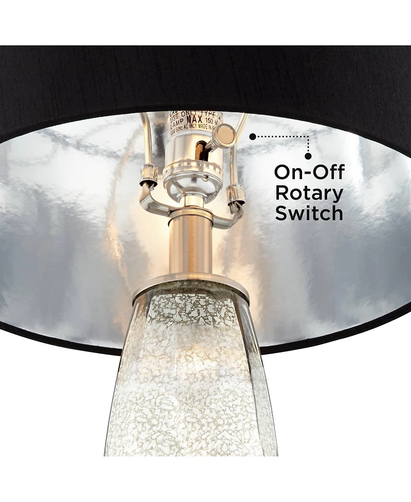 Regency Hill Landro Modern Mid Century Table Lamps Set of 2 with Clear Round Risers 29" Tall Mercury Glass Drum Shade for Bedroom Living Room