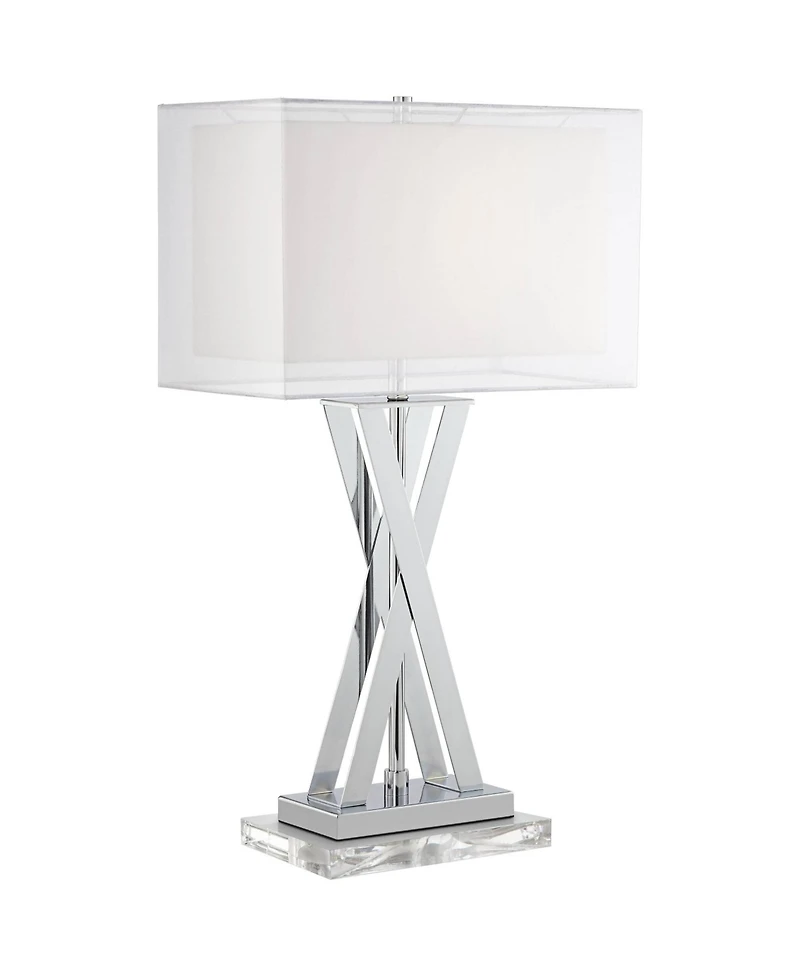 Possini Euro Design Proxima Modern Table Lamp with Acrylic Riser 28" Tall Chrome Sheer Outer Inner Rectangular Shade for Bedroom Living Room