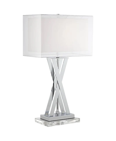Possini Euro Design Proxima Modern Table Lamp with Acrylic Riser 28" Tall Chrome Sheer Outer Inner Rectangular Shade for Bedroom Living Room