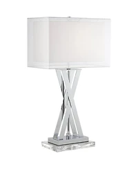 Possini Euro Design Proxima Modern Table Lamp with Acrylic Riser 28" Tall Chrome Sheer Outer Inner Rectangular Shade for Bedroom Living Room