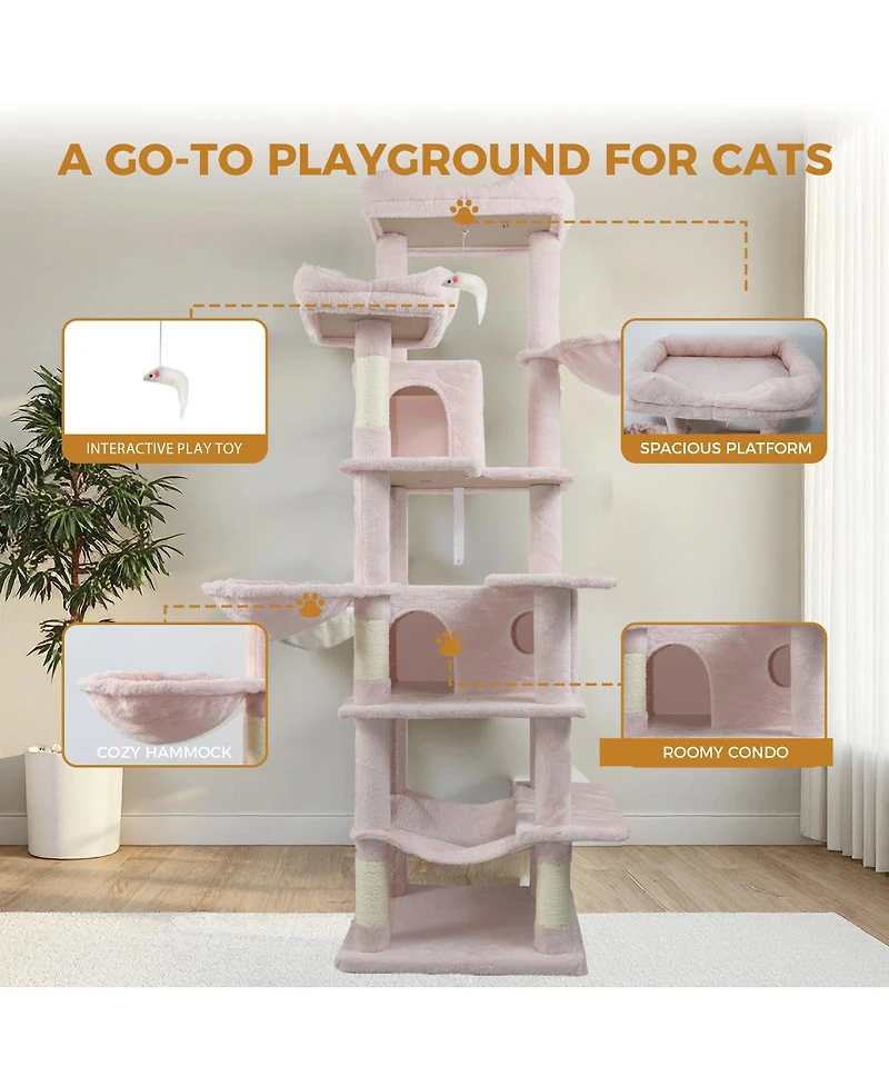 Streamdale Furniture 68Inch Multi-Level Cat Tree with Hammocks Cave and Scratching Posts