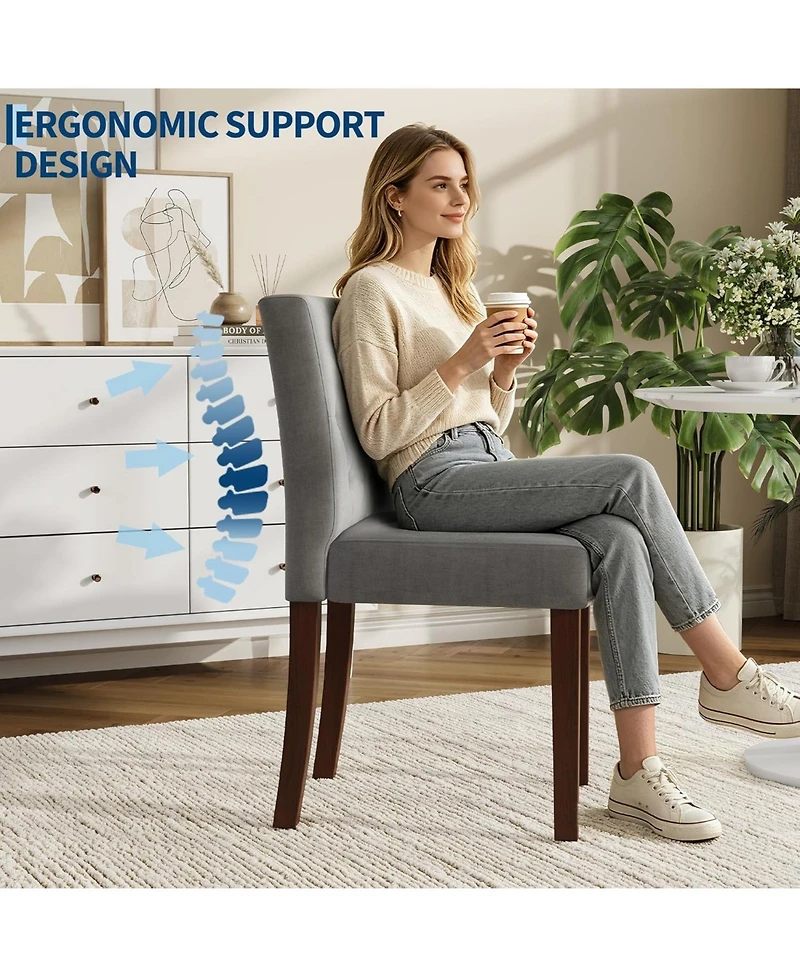 gaomon Upholstered Dining Chairs Set, Farmhouse Fabric Kitchen with High Back, Thickened Cushion, Wooden Legs, Modern Room