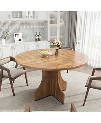 gaomon 47 Inch Round Dining Table for 4-6 People, Wooden Circle Kitchen Table with x-Shaped Stable Pedestal, Space-Saving Mesa Redonda for Dining Room