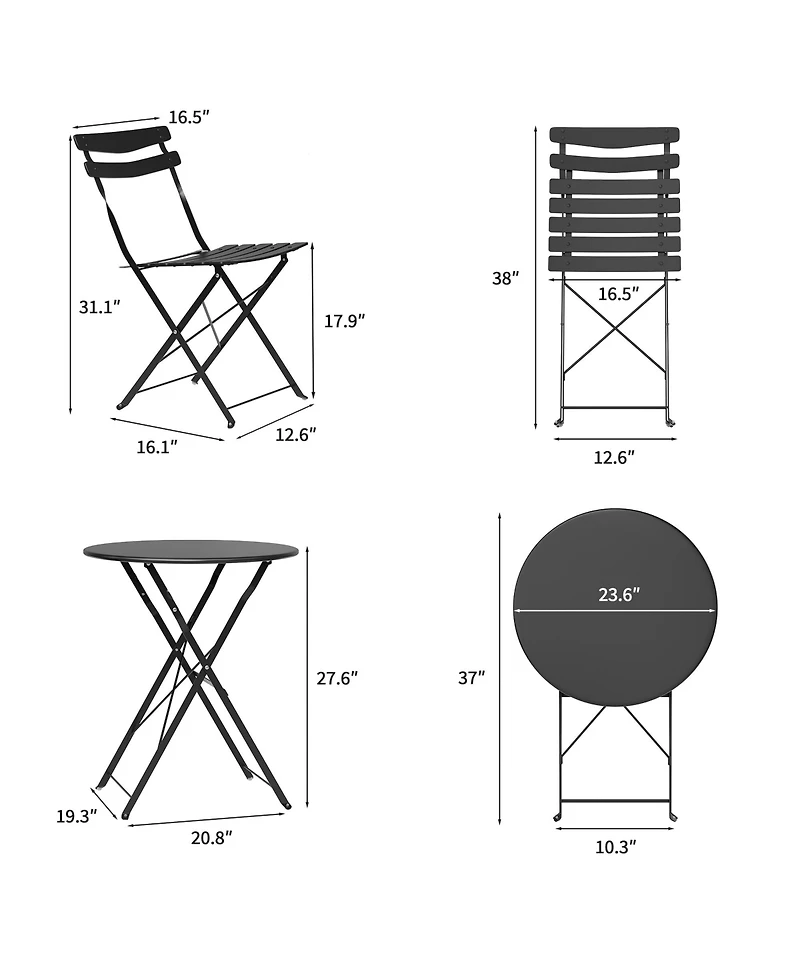 homfan 5-Piece Folding Patio Set, Space Saving Solid Steel 4 Chair Patio Furniture Set with Table for Balcony, Porch, Yard
