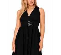 Msk Petite Sleeveless Buckle-Waist Midi Dress
