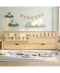 Streamdale Furniture Loft Bed with Bookshelves Staircase Safety Rails and Trundle