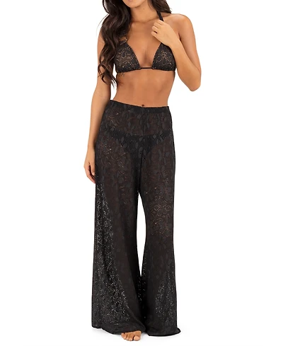 Hurley Women's Pull-On Flower Crochet Beach Cover-Up Pants