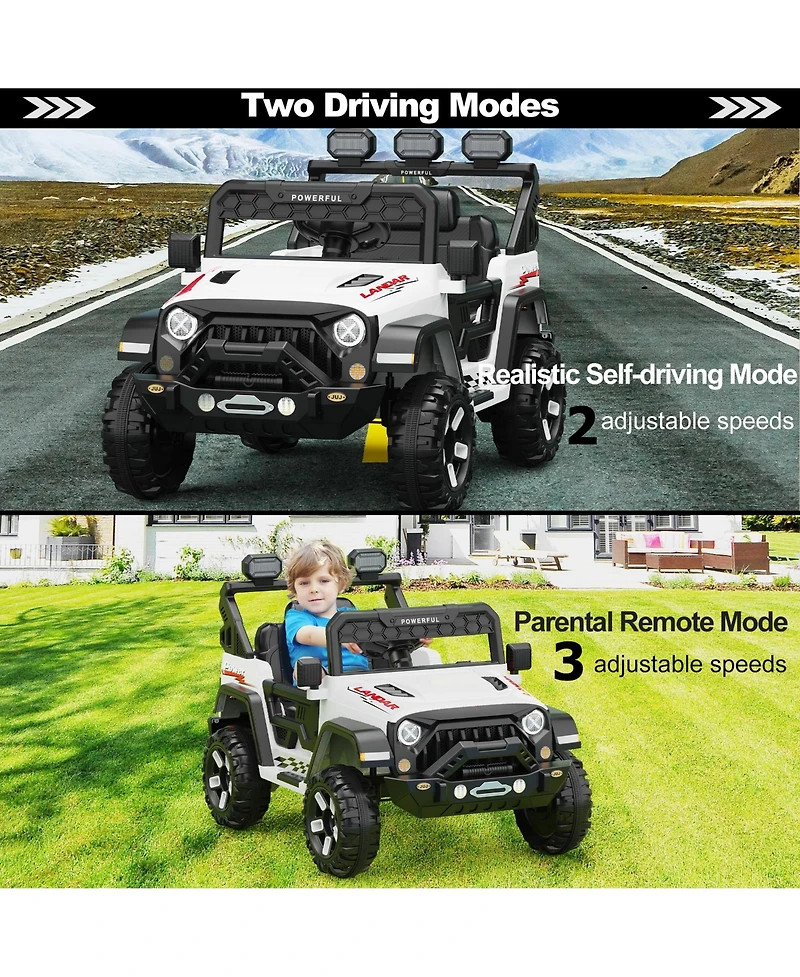 homfan 12V Electric Ride-On Off-Road Vehicle, Parental Remote Control, 3 Speeds, Led Lights, Music, Wireless Connection, Gradual Power-Up