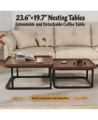 homfan Coffee Table Set of 2, Square Small Tables for Living Room, Bedroom, Balcony, Space Saving Mid Century Modern Nesting