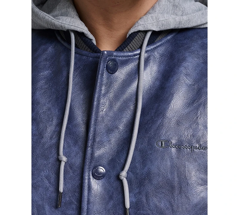 Champion Men's Faux Leather Varsity Full-Zip Jacket
