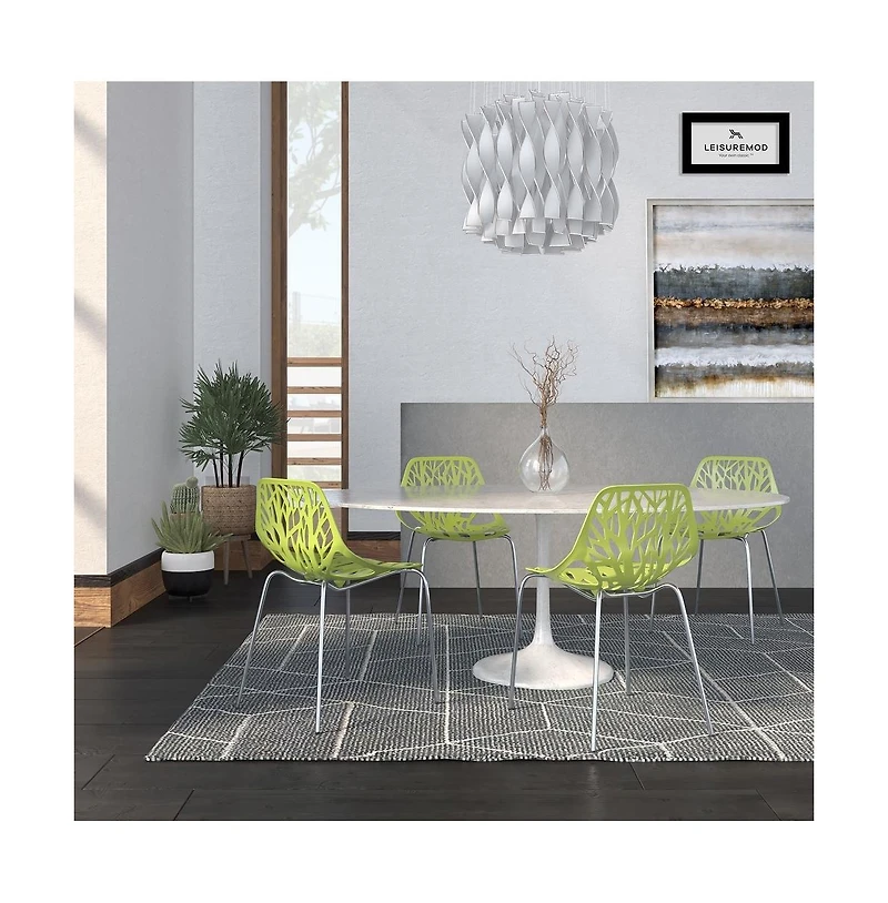 LeisureMod Asbury Stackable Modern Cut-Out Design Backrest Dining Chair with Chrome Legs and Floor Caps Side Chair