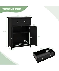 Gymax Bathroom Floor Cabinet Wooden Storage Organizer with Drawer & Doors Blcak