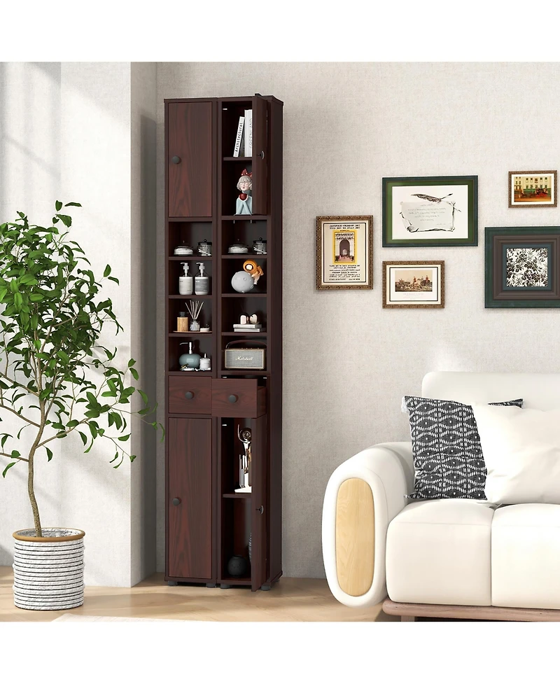 Gymax Tall Slim Bathroom Storage Cabinet Linen Tower w/Drawer Adjustable Shelves Black