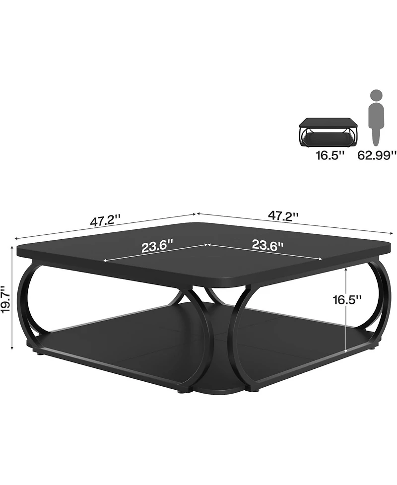 Tribesigns Coffee Table with Open Storage Shelf for Living Room, 39 Inch Large Wood Center Square Low Tables 2 Tier Farmhouse Tea w