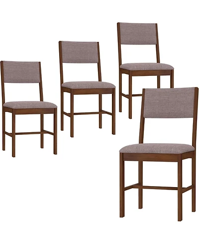 Yiortwo Outdoor Dining Chairs Set of 4 with Linen Fabric Cushioned Seat and Rubberwood Legs