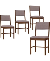 Yiortwo Outdoor Dining Chairs Set of 4 with Linen Fabric Cushioned Seat and Rubberwood Legs